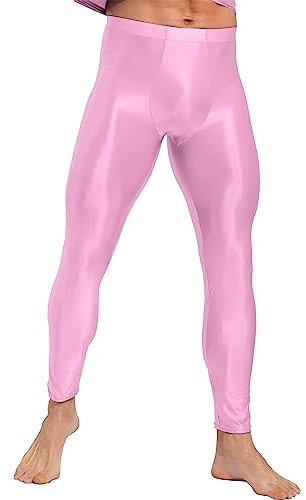 Agoky herr metalliska långa kalsonger med mjukt midjeband slät olja glans byxor strumpbyxor utan fot leggings sport leggings tights kompressionsbyxor