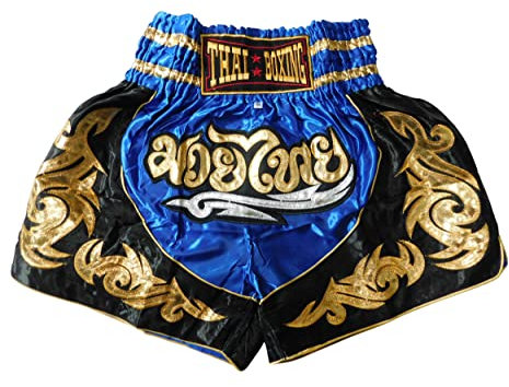 Blau Muay Thai Shorts - Hochwertige Kampfsportbekleidung für maximale Performance Hose Short Boxing Thailand Kickboxen MMA Boxen Sport Training Gym (as3, Alpha, 3X_l, Regular, Regular)