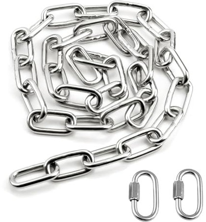 Chaîne en acier inoxydable - 1 m x 5 mm - Chaîne à maillons ronds en acier avec connecteur à vis pour chaîne d'ancre - Chaîne pivotante - Chaîne à linge