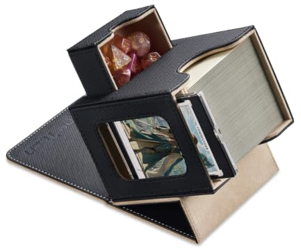 Mage Tech Boîte pour Decks Commander pour MTG - Conception Brevetée, Affichage Commander, Convient pour 100 Cartes Double-Sleeve, Porte-Carte Magnétique de 35pt & Plateau à Dés - Noir/Or pâle
