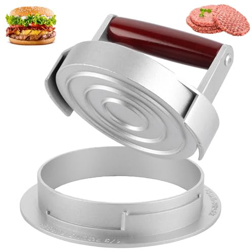 AKOLAFE Presse Steak Haché Ronde Moule Steak Haché en Aluminium Presse Burger Steak Haché 14x8 cm Moule à Steak Haché INOX Passe au Lave-Vaisselle pour Délicieux Hamburgers, Patties, Barbecues