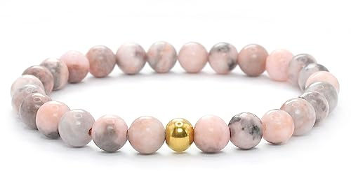 Echtes Pink Zebra Jaspis Edelstein Armband mit 6mm Perlen - verschiedene Längen - Heilstein Schutzstein Talisman Glücksbringer Geschenk (Pink Zebra, 16CM)