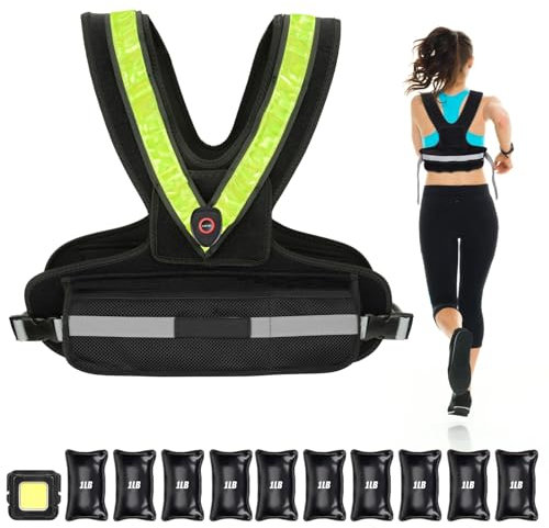 Gewichtsweste für Damen Weighted Vest für Sport und Laufen mit reflektierendem LED Gürtel und Außenscheinwerfer Gewichtsweste Verstellbare Trainingsweste von 1kg - 4.5kg