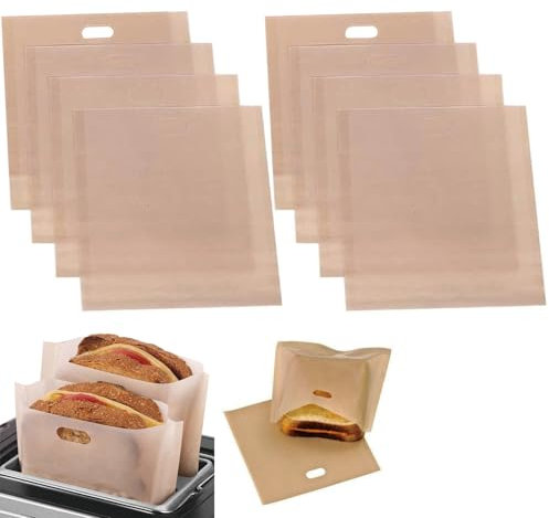 8 Stück Toaster Bags Wiederverwendbar, 16x16.5cm Hitzebeständig Toaster Tasche Antihaft Toasttaschen für Gebäck Pizzastücke gegrillte Käsesandwiches Chicken Nuggets & Toast