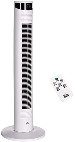 HOMCOM Ventilateur colonne 45 W, ventilateur tour pour chambre à coucher 3 modes 3 vitesses, télécommande, oscillant 70°, minuterie 12H, écran LED, mode veille, 93H cm blanc