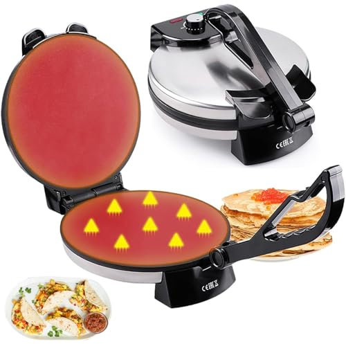 10-Tums Non-Stick Chapati-Maskin, 1800 W Crepe Maker Roti Press Tortilla Maker + Avtagbart Handtag, Justerbar Temperatur - Pannkakor