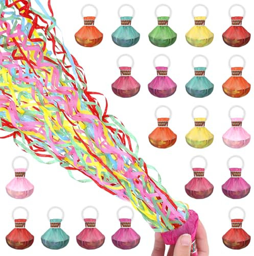 20 Stück Luftschlangen Geburtstag, Wurf Luftschlangen Bombe Bunt Hand Throw Streamer Konfetti Kanone Werfen für Juicy Bomb Birthday Celebrations Streudeko Geburtstag Faschingsdeko mit 30 Streifen