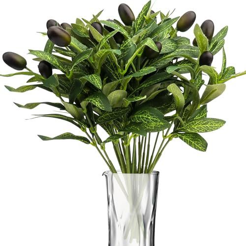 Roellgs 10 Pcs Artificial Olive Branches Stems with Olives, Olive Tree Branches for Home