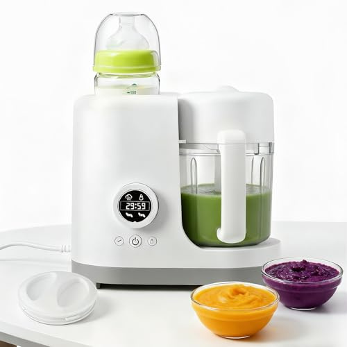 Baby Food Maker with Stainless Steel Steam Basket, Baby Food Processor, Multifunctional Food Puree Maker, Auto Cooking & Grinding Chopper with Steamer, Blender, Bottle Warmer, Timer, BPA-Free