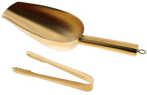 CIYODO Pala y Pinzas para Cubitos de Hielo de Acero Inoxidable Dorado Utensilios de Cocina y Bar con Mango Ergonómico para Cubos Grandes y Uso Versátil Congelador Buffet y Supermercado