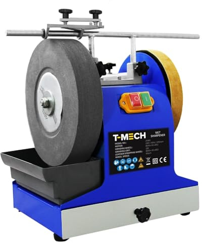 Smerigliatrice da Banco Affilatrice ad Acqua 200W 250mm Grana 220 con Potente Mola Affila Attrezzi Sgorbie e Coramella a Disco in Pelle per Finitura Lucida