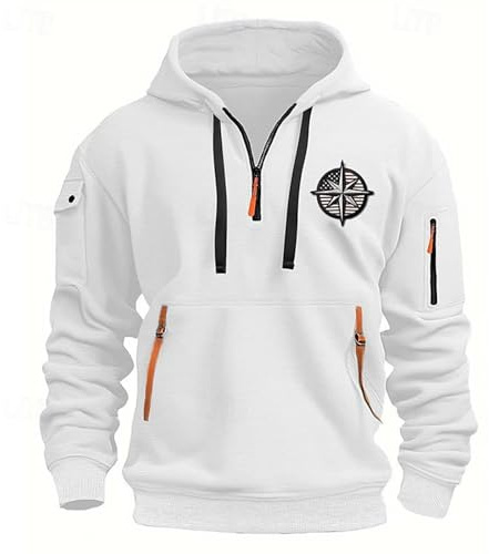 Herren Hoodie Mit Reißverschluss Hoodie Herren Pullover Langarm Sweatjacke Kapuzenjacke Herren Männer Kapuzenpullover Mens Sweatshirt Warm Arbeitspullover Taschen Hoody Herren Mit Kapuze Weiß