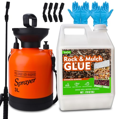 Legante per Ghiaia da Esterno con Spruzzatore 5L, Colla per Ghiaia e Pacciamatura Pronta all'Uso, Stabilizzatore Trasparente ad Asciugatura Rapida Atossico, per Ciottoli, Corteccia, Paglia Secca