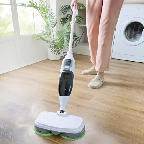3 PAGEN® Rotierender Dampfreiniger Mop 2-in-1 inkl. 10-tlg. Zubehör – 1300W Steam Twister Mopp Bodenwaschmaschine + Handdampfreiniger in einem – Reiniger für Böden, Bad, Fugen, Flächen, Polster & mehr