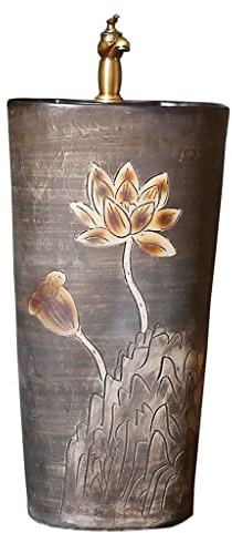 Lavabo Con Piedistallo Lavandino del bagno con piedistallo Lavabo con motivo loto Lavandino con piedistallo in ceramica Combinato con piedistallo monopezzo con rubinetto Lavabi Da Bagno