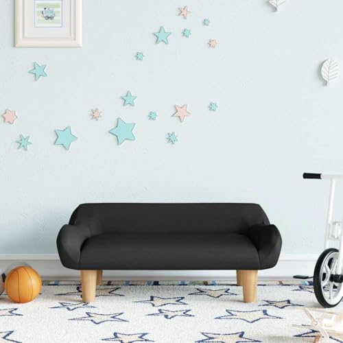 Kaloriko Barnsoffa svart av tyg 70 x 40 x 24 cm med massiv furustruktur, mjukt skum för barnrum, stabila babymöbler för småbarn 3–6 år
