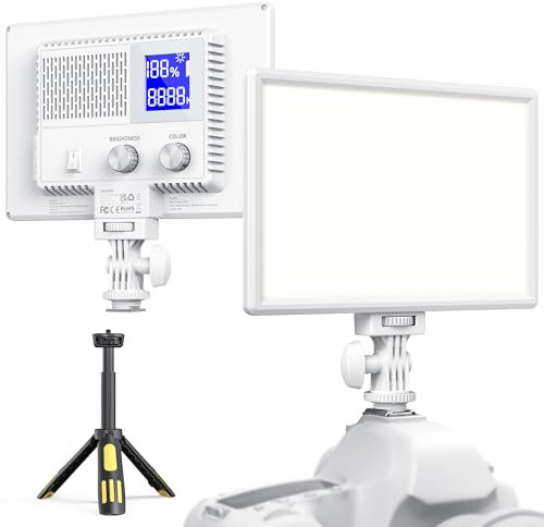RALENO 116 LED Kamera Video Licht, 12W 600Lux Videoleuchte mit Mini-Stativ und Eingebauter 4000mAh Akku CRI95+ 3200-5600K, USB Videolicht für YouTube TikTok Zoom Fotografie Konferenzen Live-Streaming
