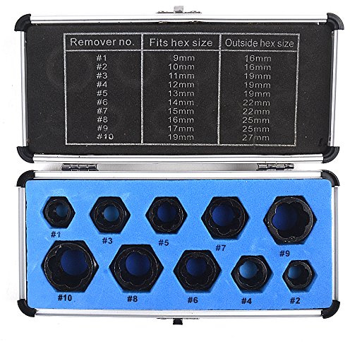 Ruilasago Damaged Broken Nut 3/8 Bolt Screw Remover Extractor Set 9-19mm Puller Bit Removal Kit 10PCS