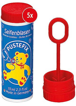 PUSTEFIX Seifenblasen Set I 5X Klassik 70ml I Bunte Bubbles Made in Germany I Seifenblasen für Hochzeit, Kindergeburtstag, Standesamt, Polterabend I 5 x 70 ml Vorteilspack für Kinder & Erwachsene