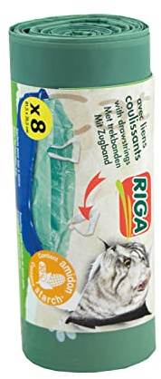 Riga - Sachets Bac A Litière - Accessoire Chat - avec Liens Coulissants - Facile D'Utilisation - Environnement Hygiènique Sain - Bac A Litière Propre - x8