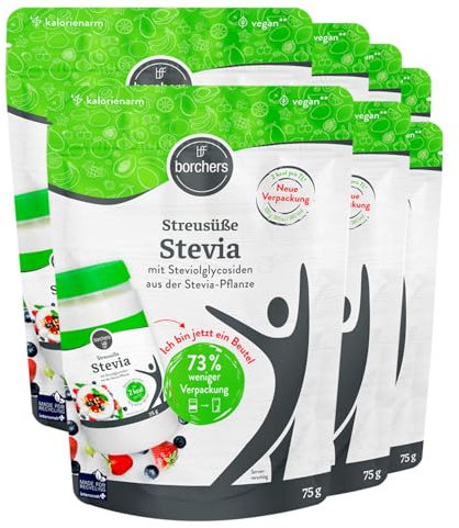 7x borchers Stevia Streusüße | im Beutel | Alternative zu Zucker | Kalorienarm | Süßungsmittel | 7x 75 g Beutel