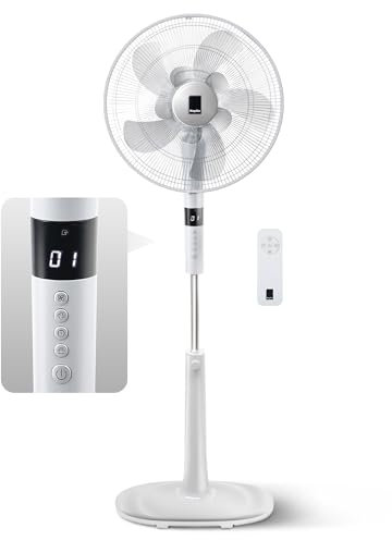 KEPLIN 16 Inch Pedestal Fan with 26-Speed Choices, 10 Blades, Remote Control & LED Display - Adjustable Height, Turbo Wind Speed, 3 Modes, 24-Hour Timer & 90° Oscillation for Home, Office & Bedroom