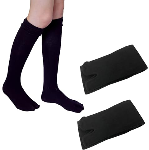 SUNTRADE 2 pares de calcetines Tabi con puntera dividida, sandalias informales, calcetines japoneses largos para hombres y mujeres, Negro*2, M-L