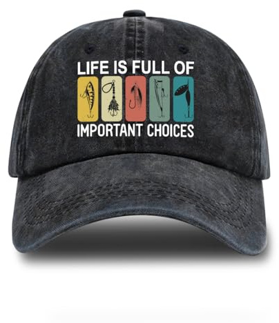 rofiowa Life is Full of Important Choices Adjustable Vintage Washed Cotton Baseball Cap, Funny Retro Trucker Hat for Men Grandpa Dad Fishing Lover,Father' s Day Birthday Gift for Fisherman