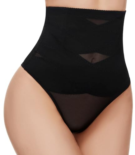 SIMIYA Tummy Control Thong Shapewear for Women High Waist Tummy Control Knickers Breathable Seamless Shaping Underwear Body Shaper Black XL