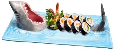 Generisch Hai-Sushi-Teller – Hai-Kuchen-Snack-Käsebrett, handbemalte Keramikplatte, Keramik-Hot-Pot-Gericht, Sushi-Käsebrett, Hai-Keramiktablett, kreativ für Esstisch, Küchendekoration