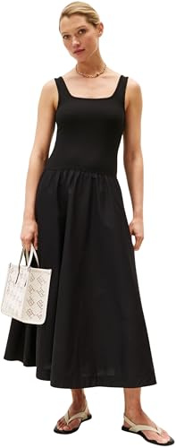Tommy Hilfiger Donna Abito Rib Midi Mix Fit & Flare, Nero (Black), XS
