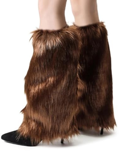 QIBZI Scaldamuscoli da donna,Anelli per le gambe, scaldamuscoli in peluche, scaldamuscoli in pelliccia da donna, copristivali invernali in pelliccia lunga (marrone 40 cm)