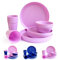 Fingey Plastic Dinnerware Set of 16 Pieces, Reusable Light Weight Plates Mugs Bowls Dishes Microwave Safe BPA Free Dishwasher Safe Service for 4 (Purple)