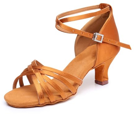 Hixingo Scarpe da Ballo Latino Donna, Professionale Scarpe da Ballo Latino Americano | Sala da Ballo Salsa Danza Pratica Prestazioni | Tacco 5cm -Bronzo, 36EU