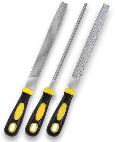 pwkauka 3Pcs Metal File Set, 8-Inch Professional High Carbon Steel Metal File, Includes Flat, Round, Half-Round Metal Files, Durable Hand Files Work for Metal Wood Smoothing Shaping Deburring