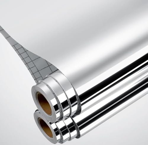 Spiegelfolie Selbstklebend, Silber, Tapete Selbstklebend, Spiegelfolie Wandspiegel, Klebespiegel für Schrank, Möbelfolie für Wände Türen Bäder Küche (40x200CM)