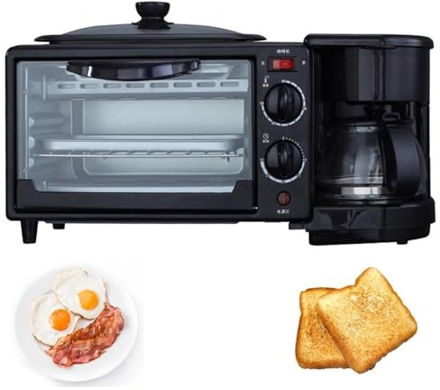 9l multifunktionell frukostmaskin, brödrost med stekpanna, non-stick, bärbar ugnsfrukostbryggare kaffebryggare