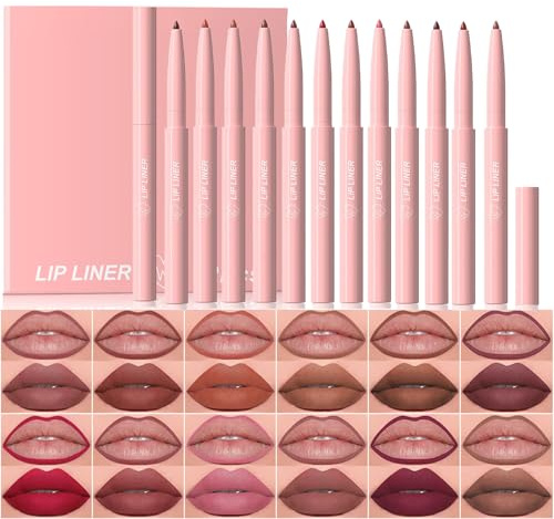 Baorder 12 couleurs de crayons à lèvres mats, rouge à lèvres velours crémeux, longue tenue, waterproof, haute pigmentation Kit de maquillage pour les lèvres en une seule étape