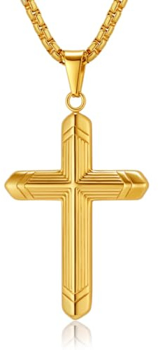 ZDaoBen Collana Croce Uomo Acciaio Inossidabile Ciondolo Croce da Uomo Regali Gioielli Cristiani per Donna 60 cm Placcato oro