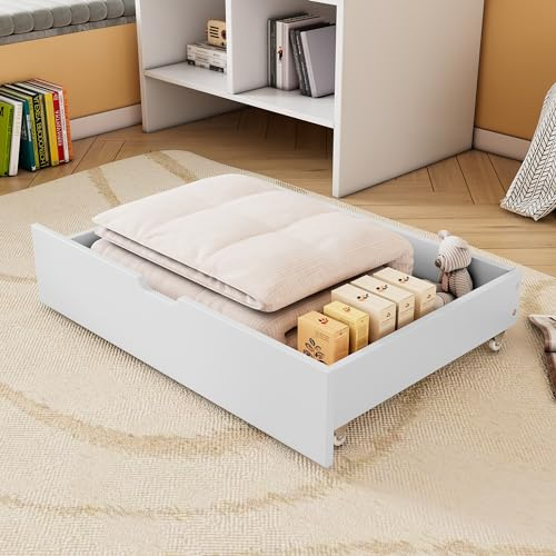 Due cassetti, spazio contenitore sotto il letto, MDF + rotelle, bianco (93x67x20cm) (solo cassetti)