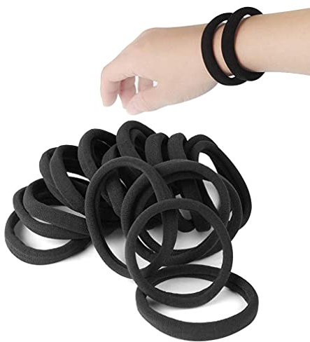 20 PCS Large Hair Ties for Thick Hair Black Hair Bands for Women Men and Girls No Damage Stretchy Ponytail Holders for Braids (5 cm in Diameter, 1 cm in Width)
