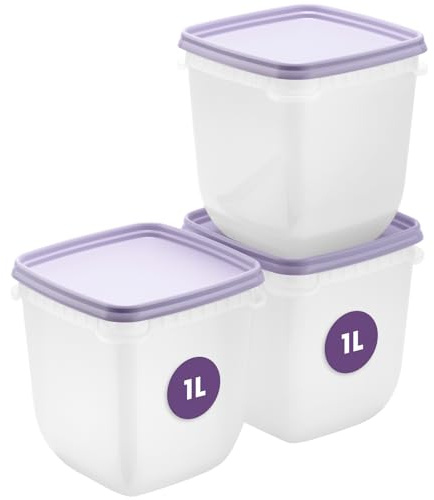 SmartStore Food Storage Containers with Lids 3x 1L | 12x12x12.5cm | Plastic food storage box with lid, fridge and freezer boxes, snack pots, lunch box, soup tubs, containers for small portions