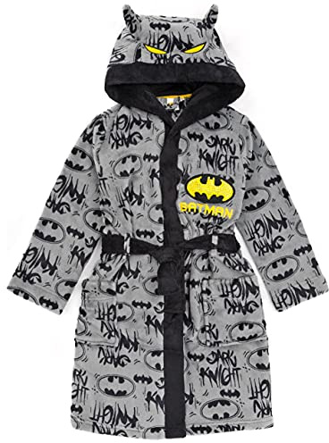DC Comics Batman Boys Grey Dressing Gown | Cosy Fleece Bathrobe with Pocket | Kids Dark Knight Nightwear | Children's Soft Robe Merch - 6-7 Years