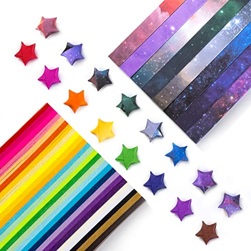 Origami Sterne Papier Papierstreifen Regenbogenfarbe und Sternenhimmel Muster Origamipapier für DIY Handwerk 1100 Blatt