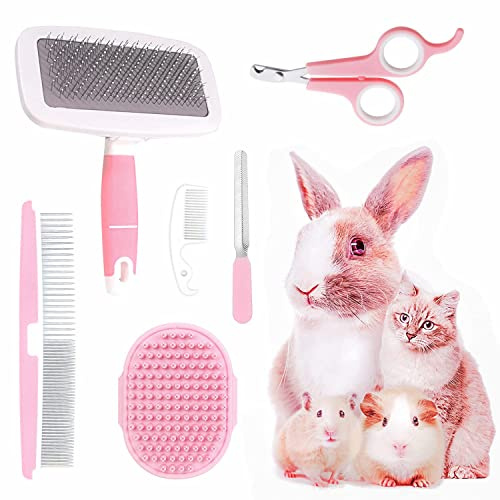 Crafterlife Kit per la toelettatura di piccoli animali domestici, spazzola per spargimento di animali domestici, guanto da bagno, pettine per toelettatura animali domestici, coniglio, cucciolo,