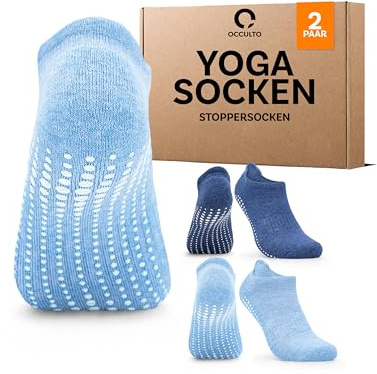 Occulto Damen & Herren Yoga Socken 2er Pack, 4er Pack (Modell: Mady) 2 Paare | Navy-Blau 35-38