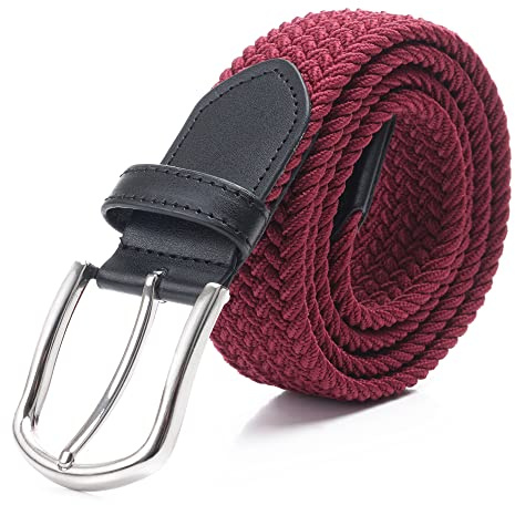 DWOY Elastic Braided Belt for Men | Stretch Woven Mens Belt for Jeans Trousers Casual Golf | Comfortable Flexible Fit (Burgundy, S-M)