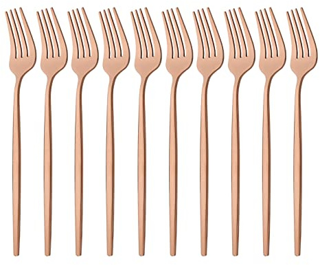 Uniturcky Rose Gold Dinner Forks Set, 10-Piece Food-Grade Stainless Steel Cutlery Forks, Table Forks Set for Wedding & Party, Mirror Polished - 8.5 Inch