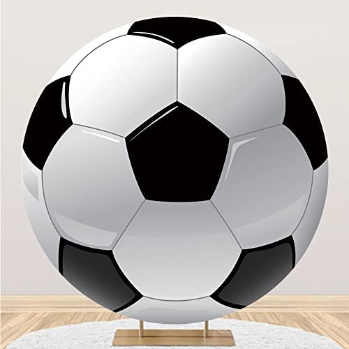 Leyiyi 6x6ft Soccer Round Backdrop Black and White Round Backdrop Cover Sports Theme Football Background for Kis Boys Man Birthday Party Newborn Soccer Gender Reveal Party Decoration Banner