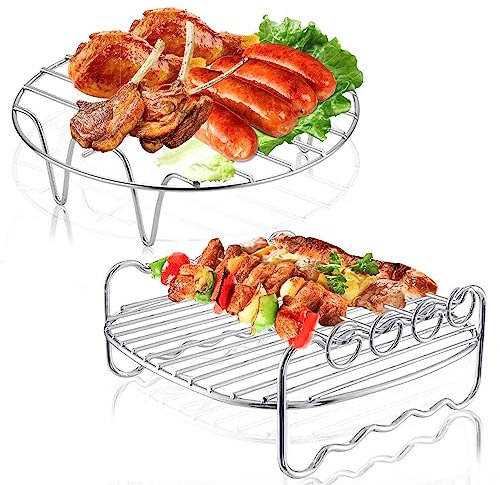 Ledeak Estante de Acero Inoxidable para Freidora de Aire, Multiusos, de Doble Capa, con Brocheta, Soporte de Metal con Rejilla